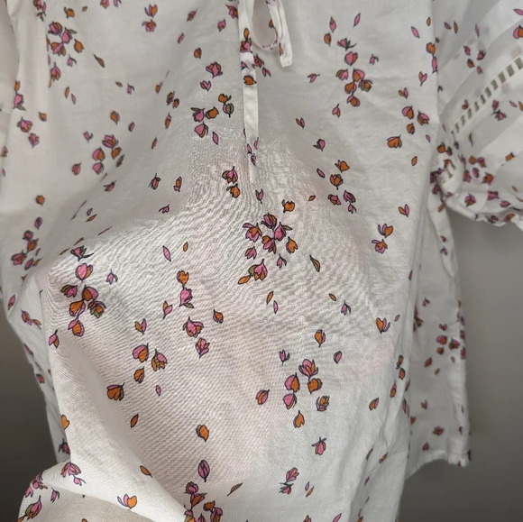 Ana Flowy  White 100% Cotton Pilgrim Top Floral Red Detail Sleeve Medium - Picture 8 of 10